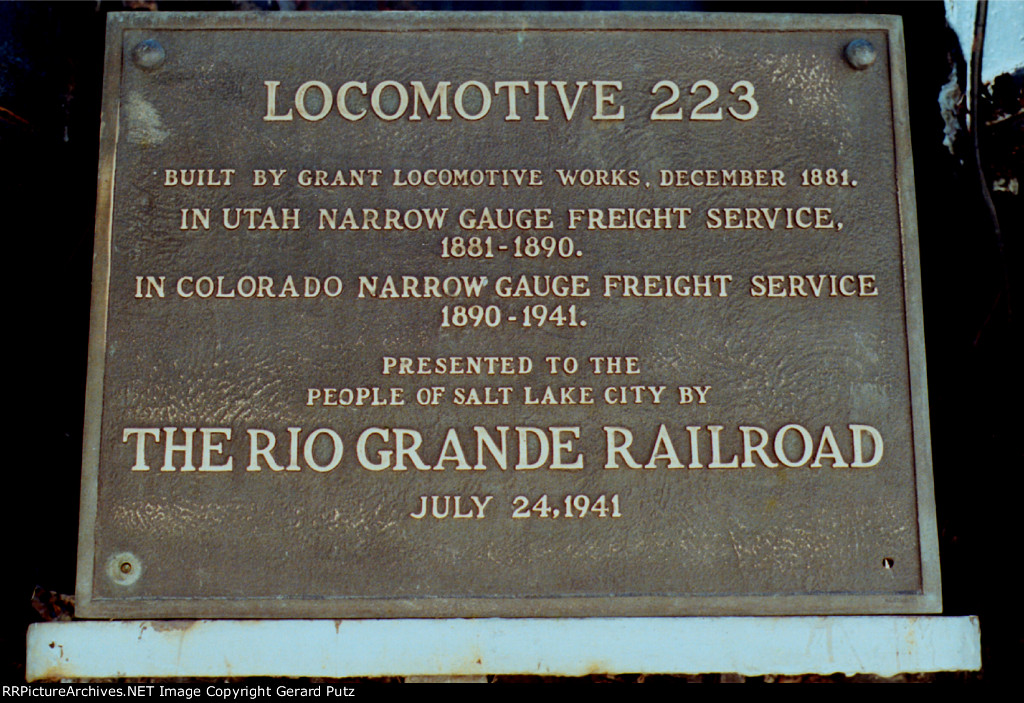 Plaque on D&RGW 2-8-0 #223